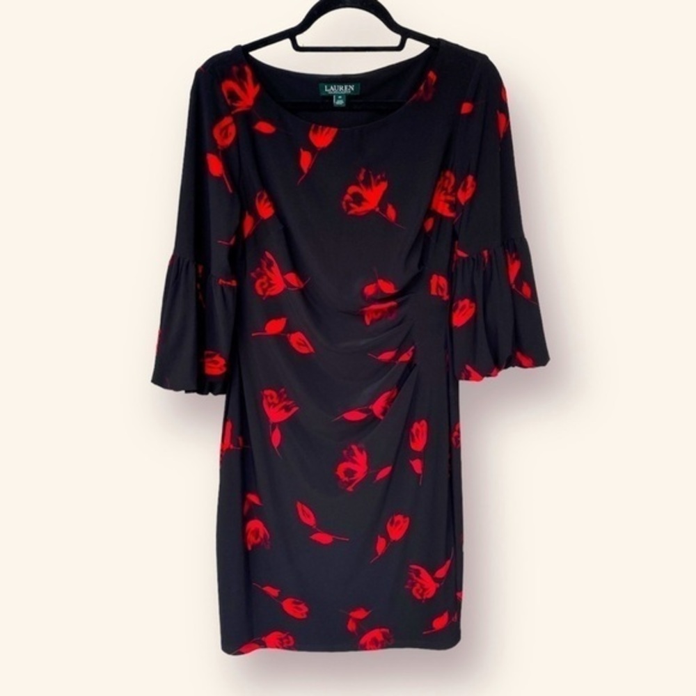 Lauren Ralph Lauren Black with Red Floral Dress Size 10